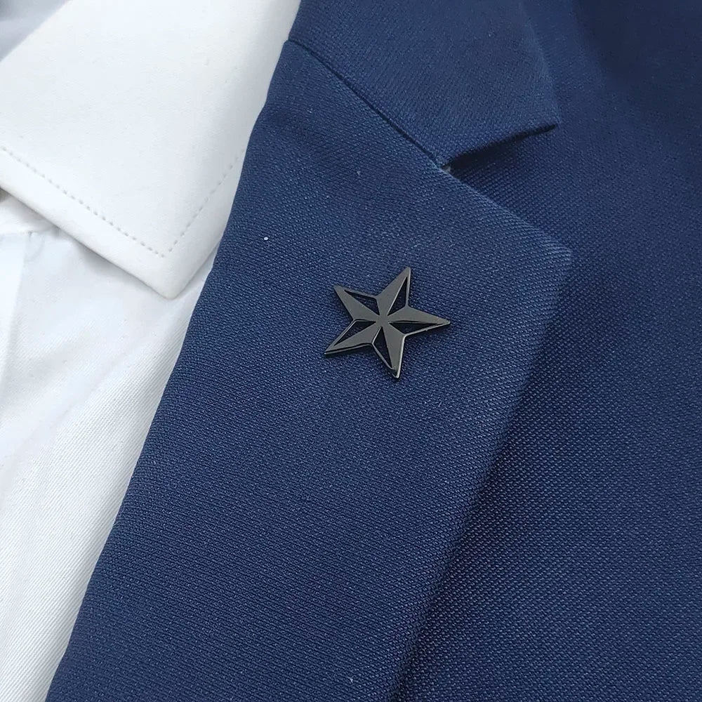Classic Round Five-pointed Star Gold-plated Brooch, Men's Collar Lapel Pin Black, Suit Accessories, Gift for Husband