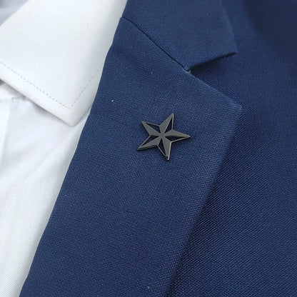 Classic Round Five-pointed Star Gold-plated Brooch, Men's Collar Lapel Pin Black, Suit Accessories, Gift for Husband