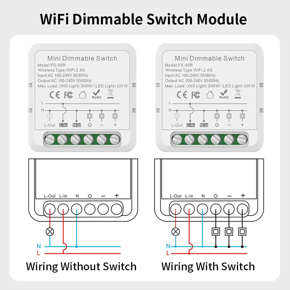 TNCE Tuya wifi Dimmer ZigBee Module Supports 2 Way Control LED Lights Dimmable Switch Work with smart life app Alexa Google Home