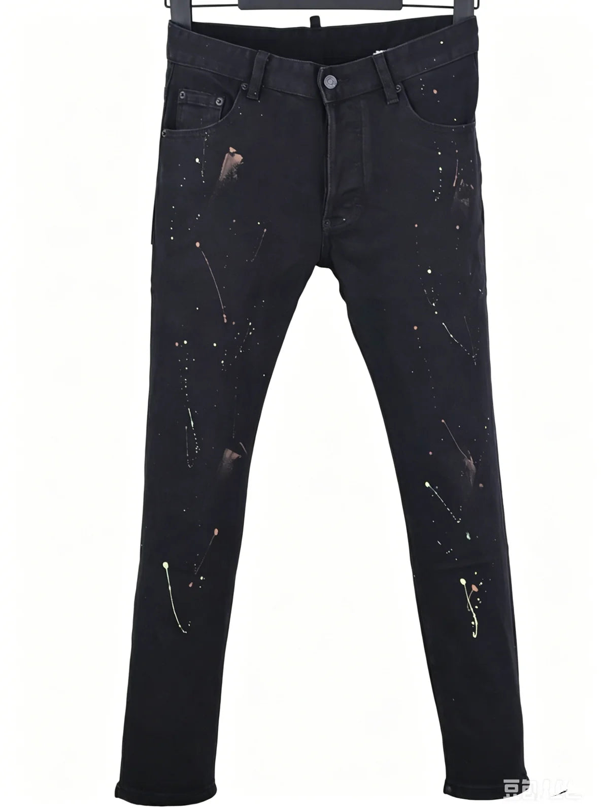 6057 Four Seasons New Men's Wear Washed Ripped Patch Paint Slim-fit Feet Blue Jeans for Men