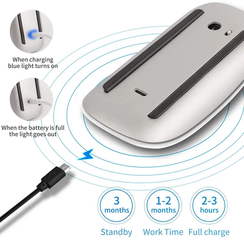Lenovo Wireless Bluetooth Magic Computer Mouse Rechargeable Touch Slim Ergonomic Dual-Mode Silent PC Mice For Apple Macbook Air
