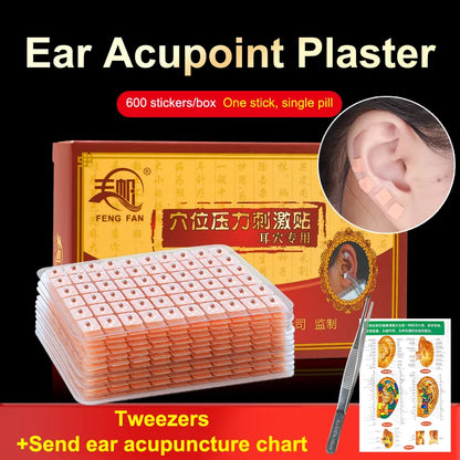 600 Patches Ear Care Red Bianstone Ear Acupuncture Massage Therapy Needle Patch Seeds Sticker Auricular Auriculotherapy Kit