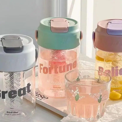 600/800ml Large Capacity Sports Water Bottle With Hidden Straw Portable Sealed Leak-Proof Plastic Cup Outdoor Travel Camping