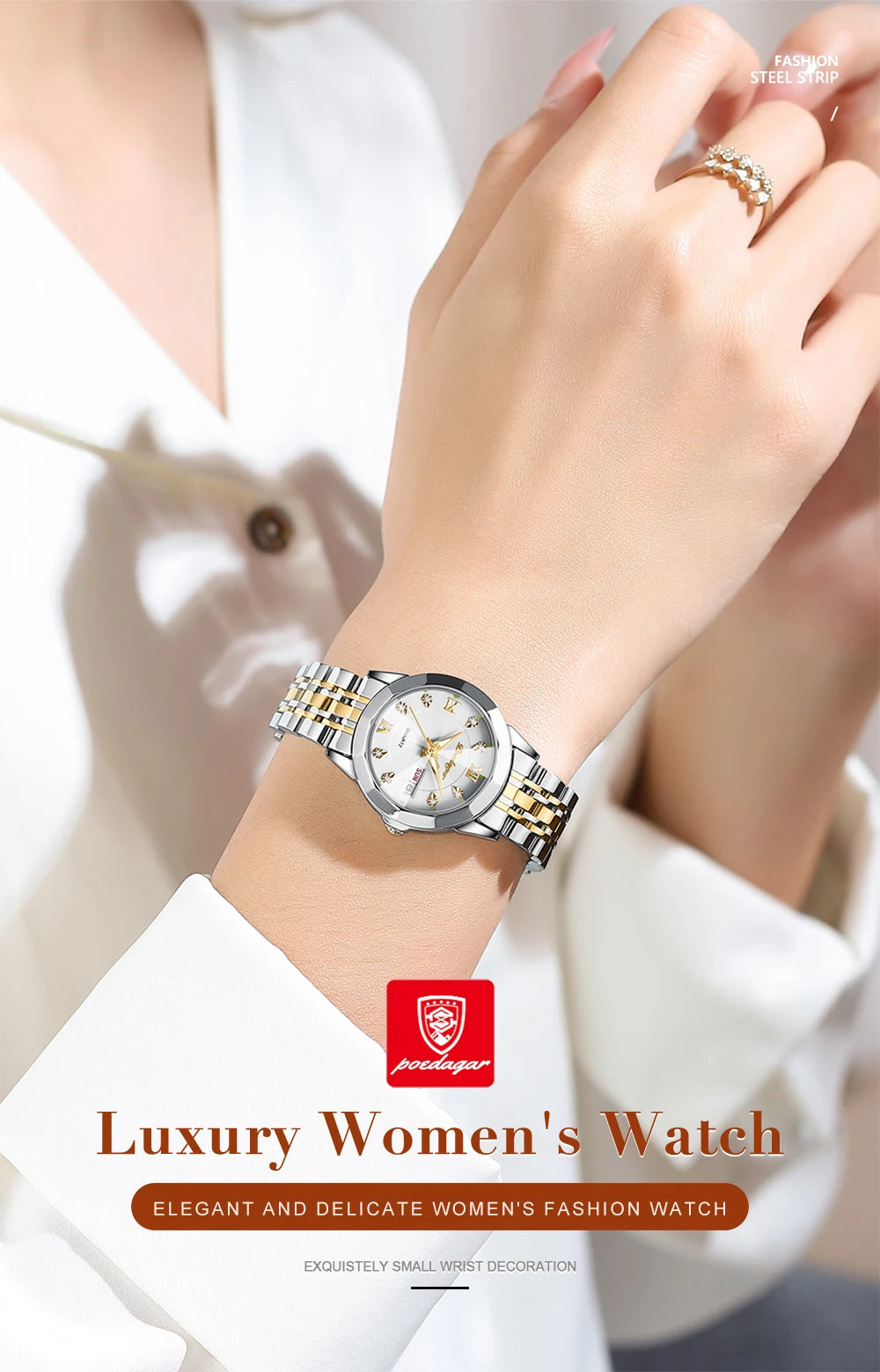 POEDAGAR Luxury Brand Women's Watches Waterproof Luminous Date Week Quartz Watch For Woman Stainless Steel Fashion Ladies Watch