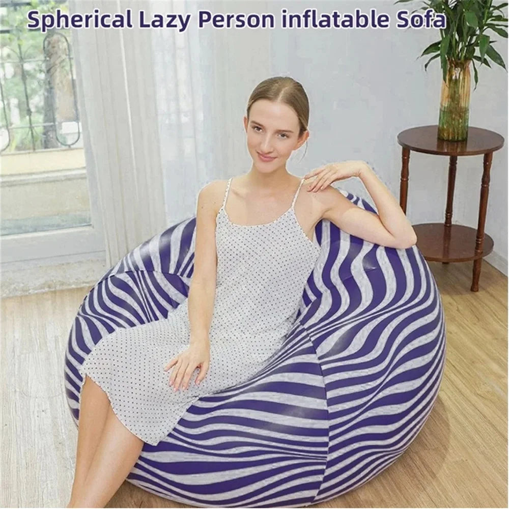 Portable Lazy Sofa Ball Shape Striped Inflatable Sofa for Outdoor Camping Picnic Comfortable Seat Cushion with Carry Bag