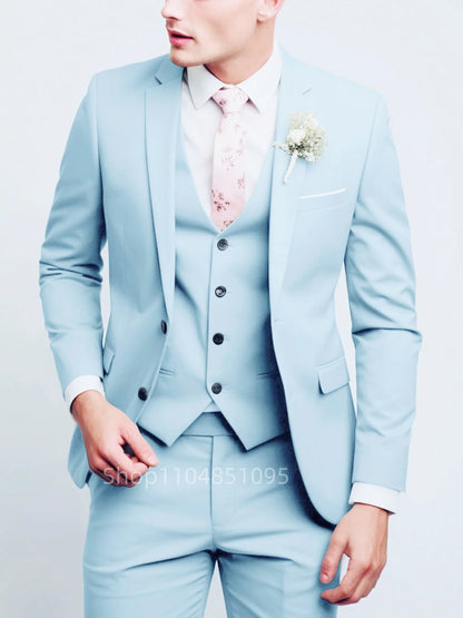 Matcha Green Suits for Men Slim Fit Luxury Wedding Tuxedos Fashion Mens Blazer Vest Pants 3 Pieces Foraml Business Suits Sets