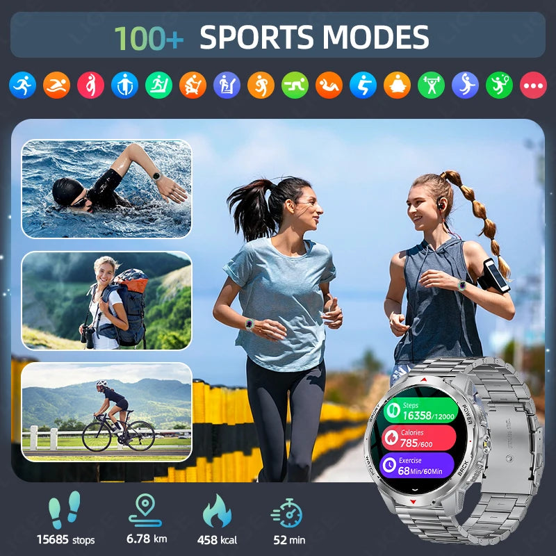 LIGE 1100mAh Military Outdoor Smart Watch Men 1.7" Large Display Compass Sports Watch IP68 Waterproof Bluetooth Call Smartwatch