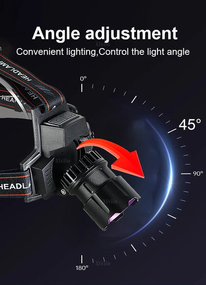 Ultra Powerful Led Headlamp Rechargeable Headlight Strong Light Head Torch UV Headlight Camping Hunting Front Light