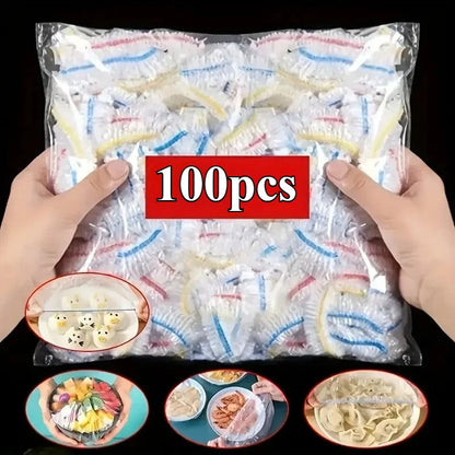 100Pcs Colorful Disposable Food Cover Lid Elastic Wrap Fresh Film Bag Cling Cover Bowl Cover, Kitchen Storage Bag