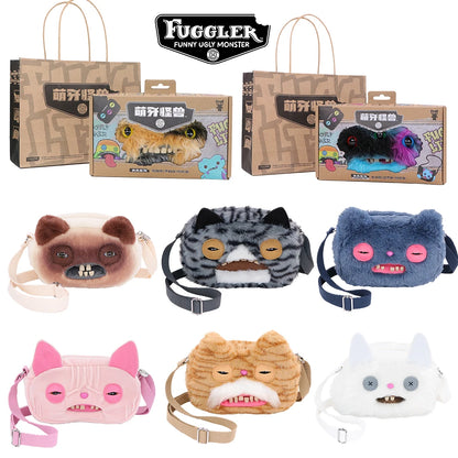 Fuggler Original ALLEY CATS Plush Bag Big Head Ugly Tooth Monster Crossbody Furry Funk Purse Backpack Wallet Storage BagGift