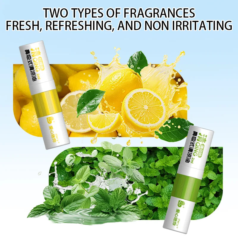 KONGDY 1Pcs Nasal Inhaler 2ml, Portable Refreshing Lemon/Mint Essential Oil Stick for Stay Up & Daily Refreshing Use