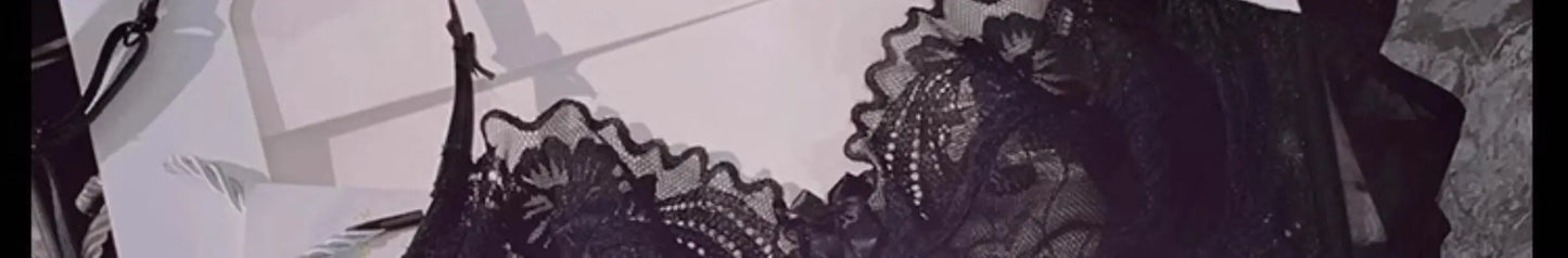 Chic French Ultra-thin Lace Lingerie Set, Large Breasts See-through Underwire Bra,small Bust Lift Elegant Soft Feminine Set S-xl