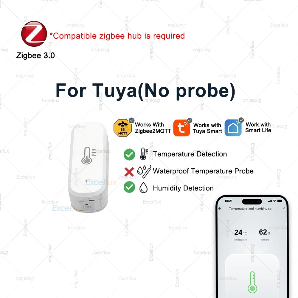Zigbee 3.0 Temperature Humidity Sensor With External Temp Probe Smart Thermo Hygrometer For Plants Aquarium Freezer Need Gateway