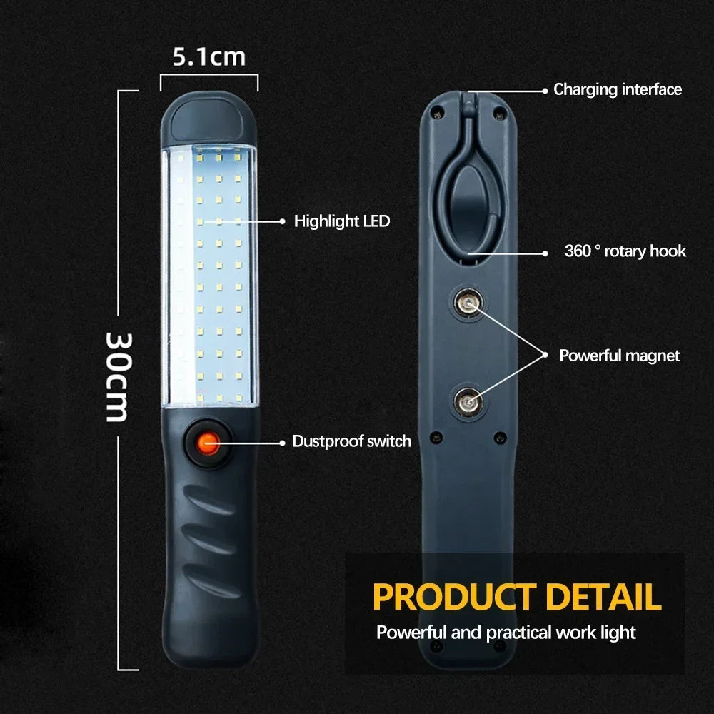 LED Handheld Flashlight Work Light USB Rechargeable Strong Light Lantern Torch Work Lamp with Magnet Hook Workshop Repair Lights