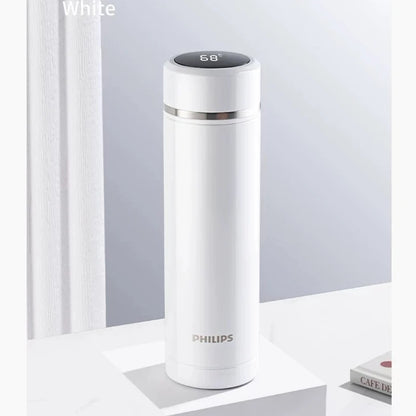 White Philips Smart Insulated Bottle Real-time Water Temperature Check Leakproof Men Women Daily Drinking water bottle