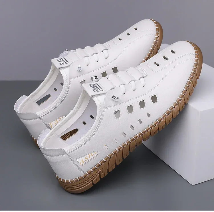 Men's Comfortable Hollow Slip-on Loafers, Breathable Anti-slip Soft Sole Outdoor Driving Shoes-WC2516