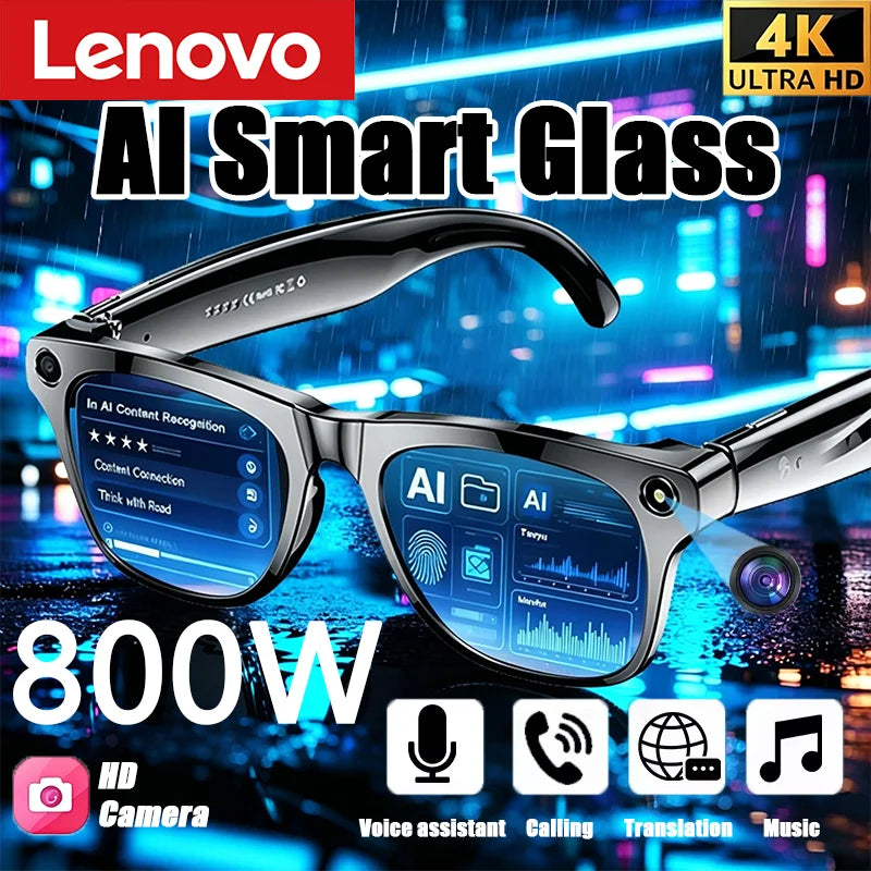 Lenovo AI Smart Glasses AI Translation 8MP HD Camera 4K Shooting Image Bluetooth Call Recording Music Smart Sunglasses 2026 New