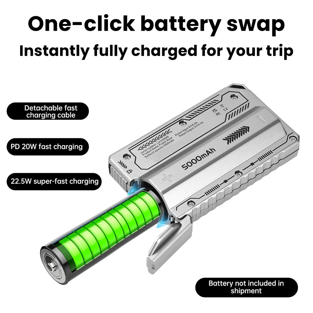1 Section Welding Free 21700 Mobile Power Case PD 20W Fast Charging Built-In Cable Detachable Power Bank DIY Battery Box