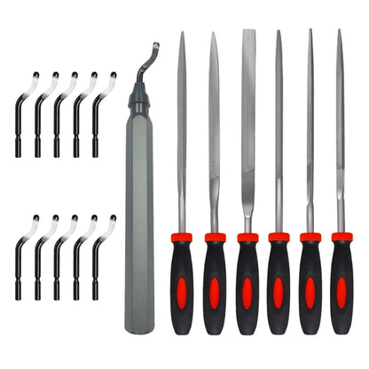 Deburring Tool Kit with 6Pcs Needle Files 6-1/2" Chamfer Tool for Resin Metal Plastic Tube Hole 3D Art with Extra 10 HSS Blades