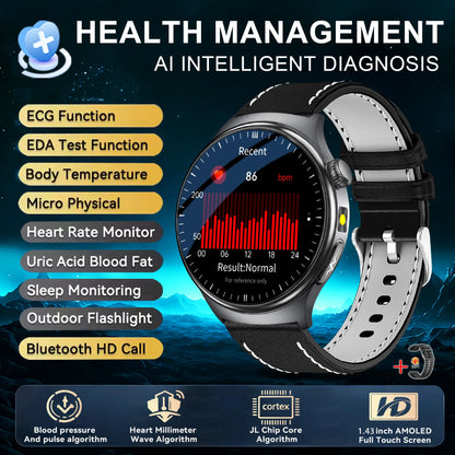 2026New Nursing Grade Health Smartwatches For Men Women Precision Detection Heart Rate Blood Fats Uric Acid ECG+PPG Smart Watch