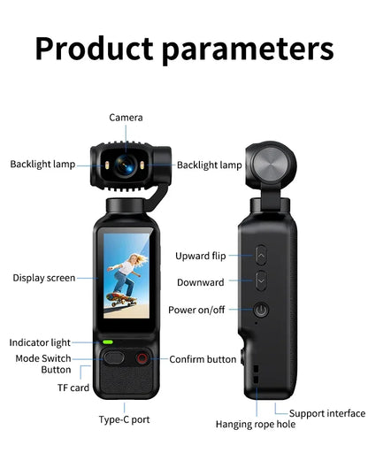 HD 4K Action Camera 180 Degree Rotatable For Vlog YouTube Tiktok Girls Record Life Video Recording Entry Portable Action Camera