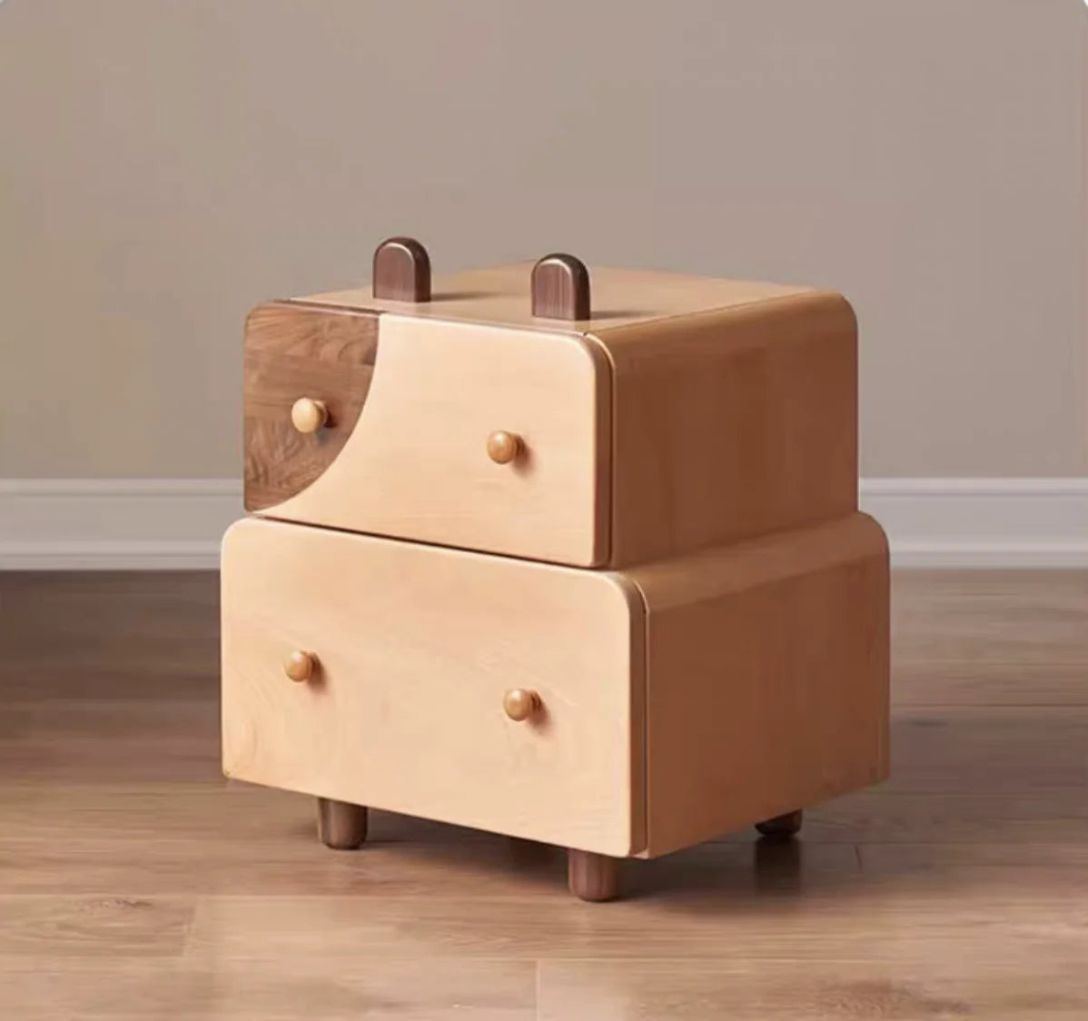 E2022 Beech Wood 2 Drawer Cartoon Kid Bedstand Children Nightstand Boy Bedside Table Girl Night Tables