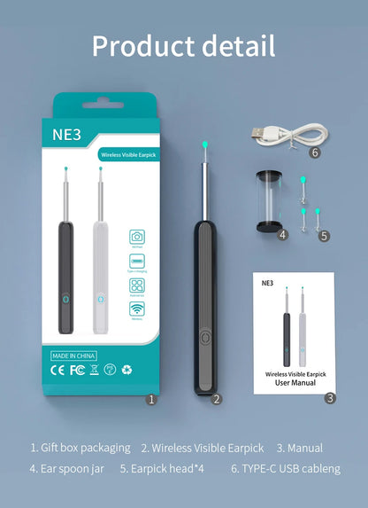Smart Ear Wax Cleaner with Camera 3.5mm Earpick Otoscope Visual Ear Camera Health Care Ear Cleaner for iPhone, iPad, Android