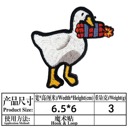 Cartoon Animal Duck with Knife Morale Badge Missile FAFO Embroidery Hook and Loop Patches Tactical Backpack Jacket Sticker