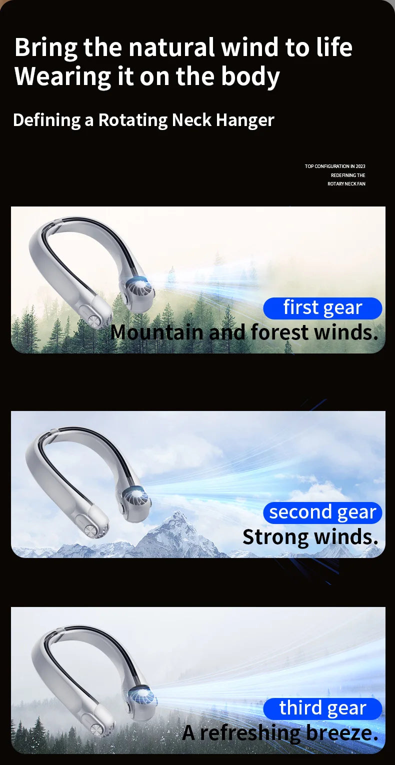 Rotor Neck Hanging Portable Fan, USB Rechargeable Adjustable Bladeless Turbo Cooling Fan for Dorm Home Outdoor