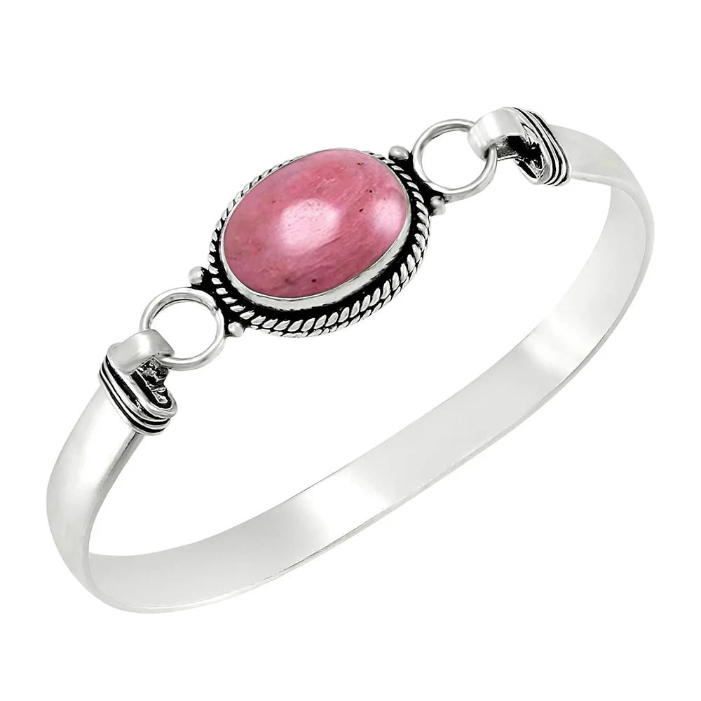 Vintage 925 Silver Natural Oval Moonstone Bangle Bracelets Handmade Birthstone Bangle Gifts Fine Jewelry for Women Men