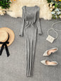 SINGRAIN Women Autumn Knitted Dress V Neck Sexy Slim Elastic Oversized Basic Bodycon Long Dress Winter knit Warm Sweater Dresses