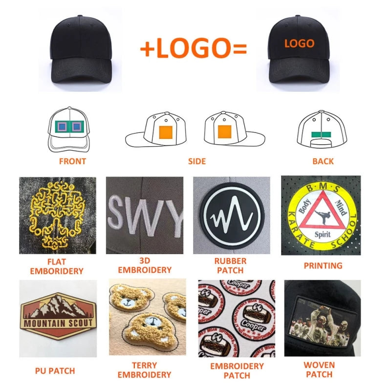 Customized Printed Logo DIY Embroidery Baseball Cap Unisex Adjustable Men Women Sport Trucker Hat Solid Color Personalized Caps
