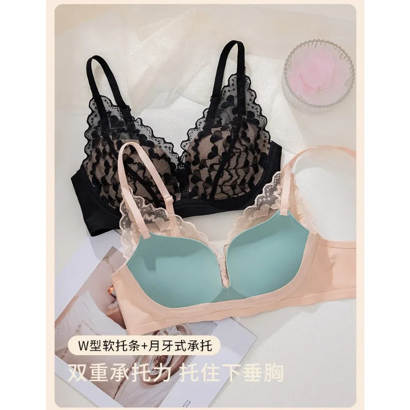 French Sexy Lace Bra and Panty Set for Women, Push Up Wireless Bralette, Comfortable & Breathable Small Chest, Bestseller MOYISU