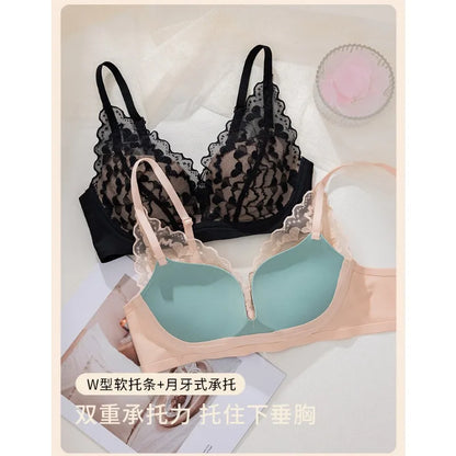 French Sexy Lace Bra and Panty Set for Women, Push Up Wireless Bralette, Comfortable & Breathable Small Chest, Bestseller MOYISU