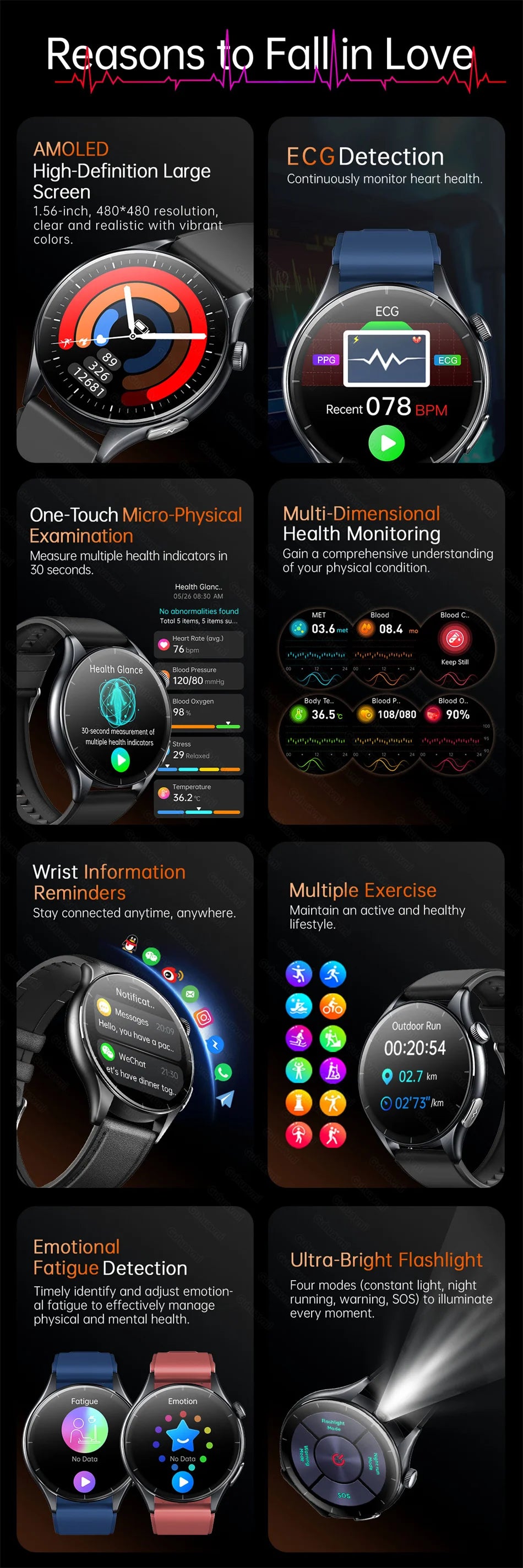 2026New Smart Watch For Men Micro-examination Health Blood pressure Uric Acid ECG+PPG Fitness Tracker Clock Smartwatch Women Men