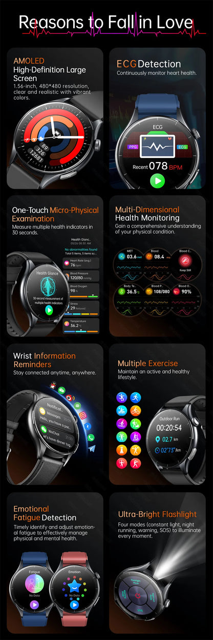 2026New Smart Watch For Men Micro-examination Health Blood pressure Uric Acid ECG+PPG Fitness Tracker Clock Smartwatch Women Men