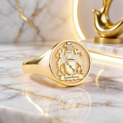Family Crest Signet Ring Custom Image Logo Engraved Wax Seal Ring Inner Text Engraving 18K Gold Plated Heirloom Jewelry Gifts