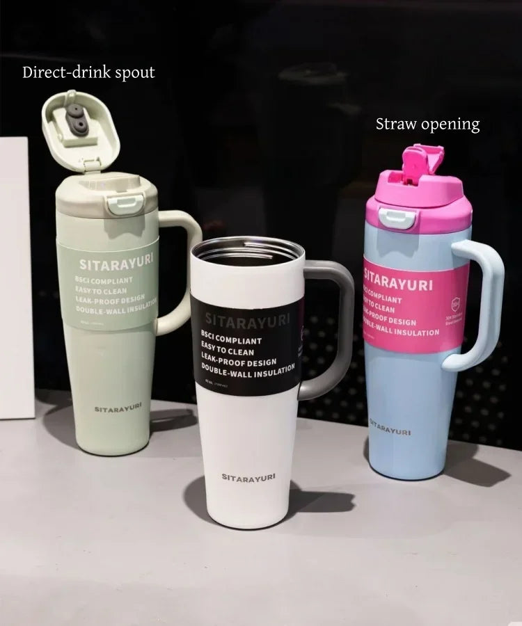 JUSTINLAU 1PC 1200ML Large Capacity Stainless Steel Insulated Cup Car Travel Outdoor Camping Coffee Beverage Water Bottle