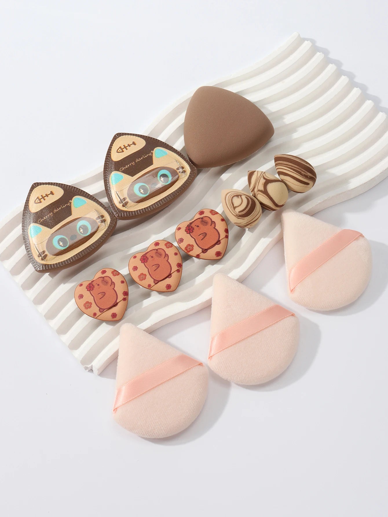 Rice Ball Cat 12-Piece Set, Expands When Exposed to Water, Dual-Use for Wet and Dry, Makeup Sponge Suitable for All Skin Types