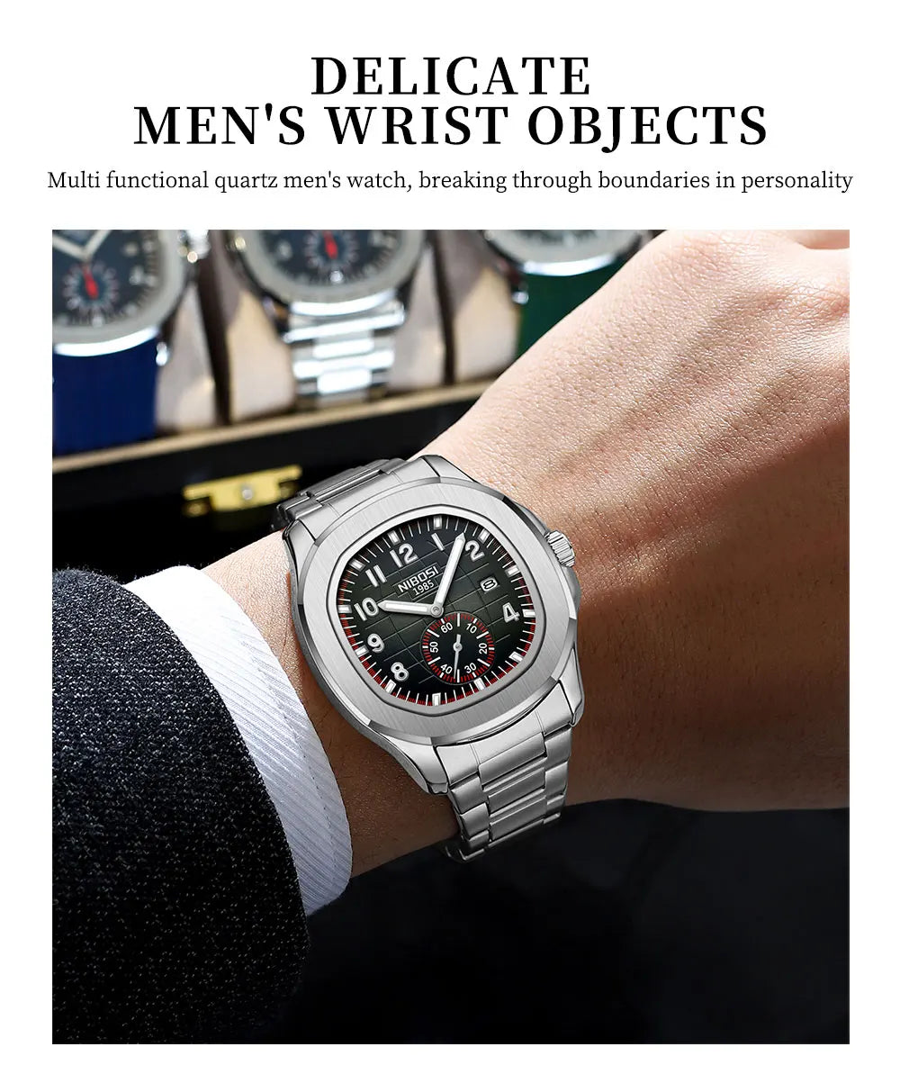 NIBOSI Sport Mens Watches Top Brand Luxury Auto Date Watch Men Waterproof Luminous AQUANAUT Quartz Watches for Men Reloj Hombre