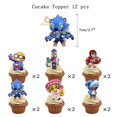 Brawl Stars Happy Birthday Party Supplies Set Cartoon Game Theme Tableware, Paper Plates & Backdrop Decorations for Celebrations