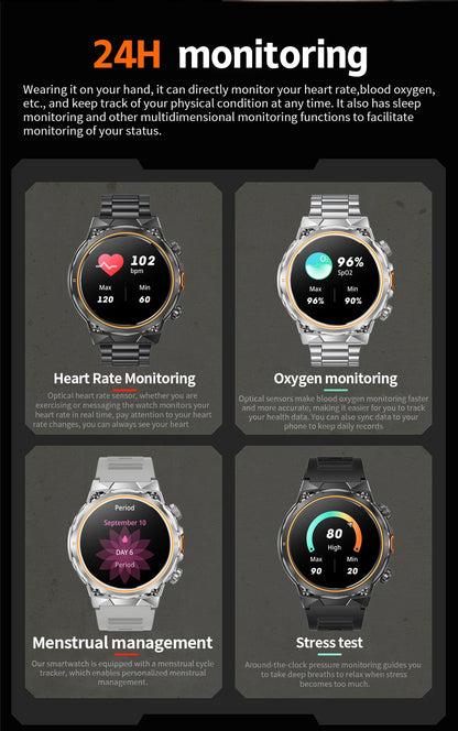 LIGE 2026 Nowy Zewnętrzny Wojskowy Zegarek Smartwatch z Baterią 400 mAh, Wodoodporność 5ATM, Latarka, Monitor Tętna, Tracker Sportowy dla Mężczyzn