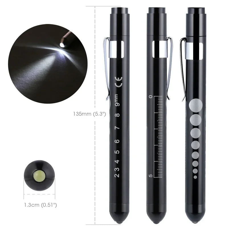 2Pcs Portable Led Flashlight Work Light Medical First Aid Pen Light Torch Lamp with Pupil Gauge Measurements Doctor Diagnosis