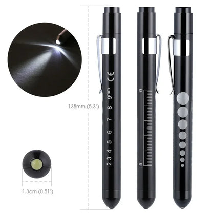 2Pcs Portable Led Flashlight Work Light Medical First Aid Pen Light Torch Lamp with Pupil Gauge Measurements Doctor Diagnosis