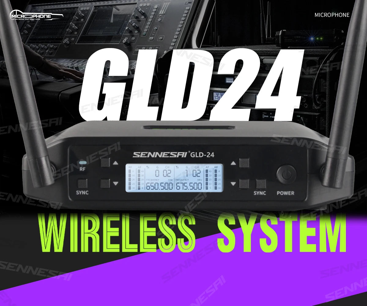 SENNESAI GLXD24 B58 Professional Dual Wireless Microphone 600-699MHz System Stage Performances UHF Dynamic 2 Channel Handheld