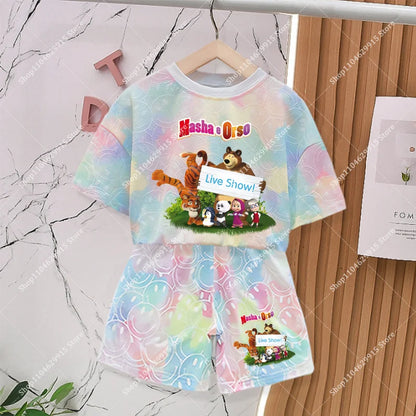 Mashas and The Bear Sets Summer Outdoor Breathable Soft Lightweight Casual Tracksuit Kawaii Anime Fashion Smile Outfit Set Gifts