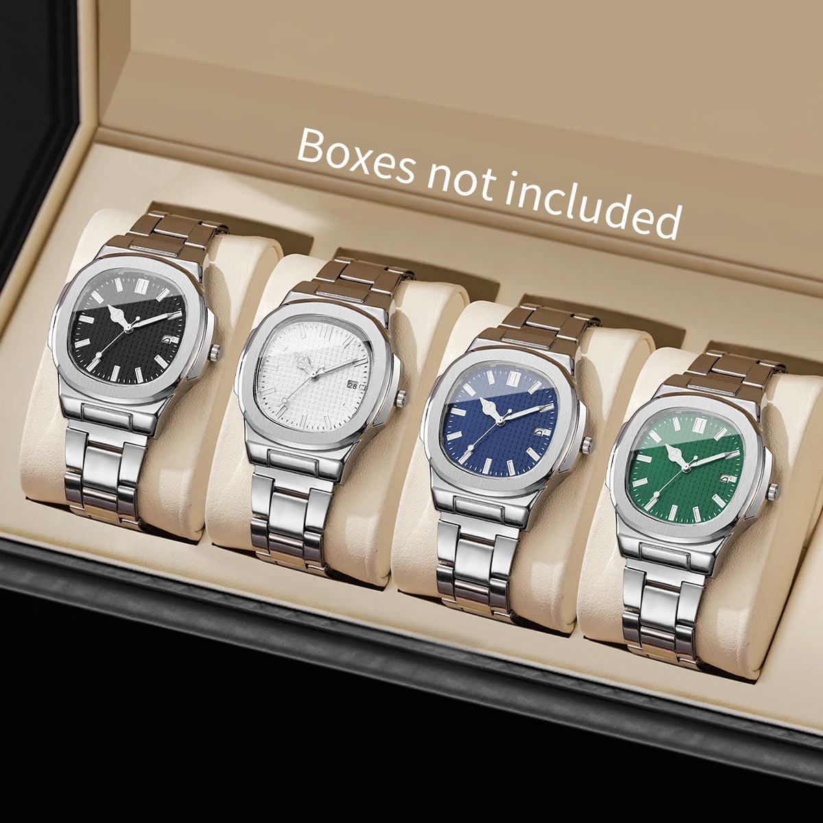 2/4PCS Fashion Men Business Watches Set Simple Square Mens Quartz Watch with Calendar Reloj Hombre（Without Box）