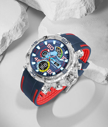 SMAEL 8136 Dual Display Military Watch for Men - 50M Waterproof LED Alarm Chronograph Stopwatch Shock Resistant