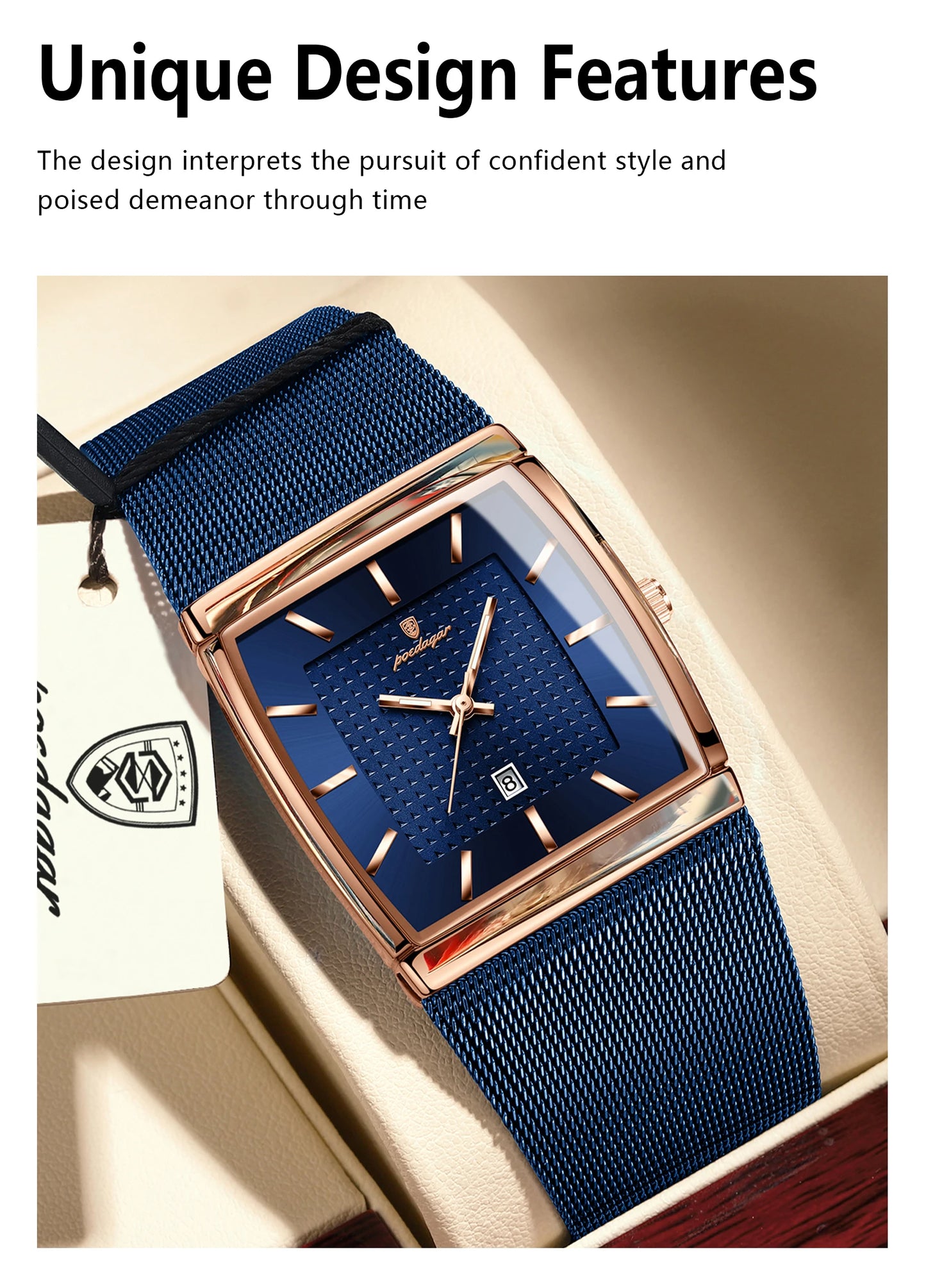 POEDAGAR Original Luxury Men's Wristwatch Stainless Steel Mesh Waterproof Luminous Date Man Watch Fashion Quartz Watches For Men