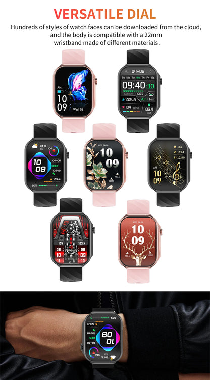 Inteligentny zegarek z zakrzywionym ekranem 3D 2,2 cala, termometrem z diodą LED, monitorem zdrowia, połączeniami BT, sportowy, fitness